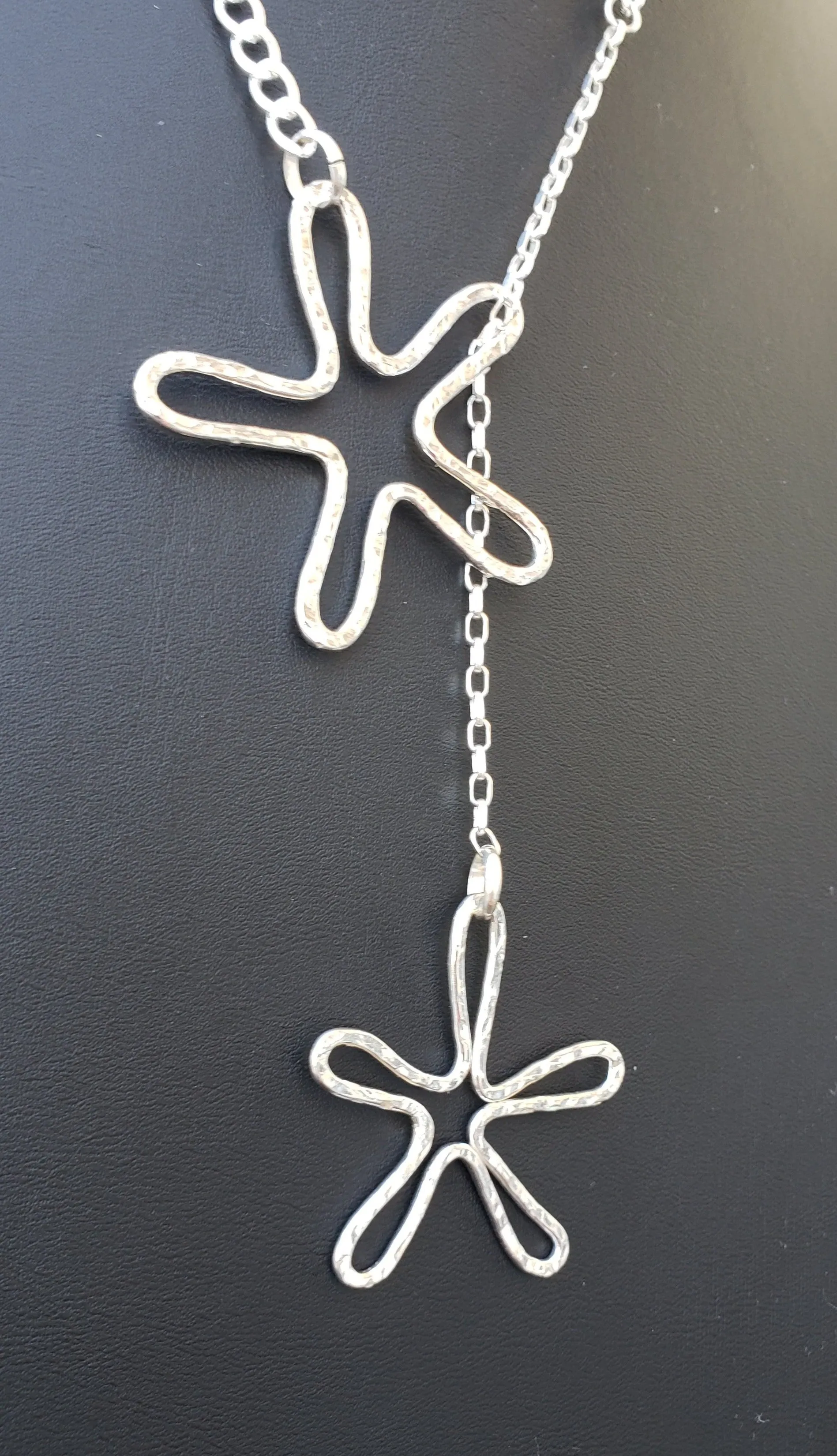 Handmade Sterling Silver Flower Petal Lariat Necklace – Adjustable Floral Design