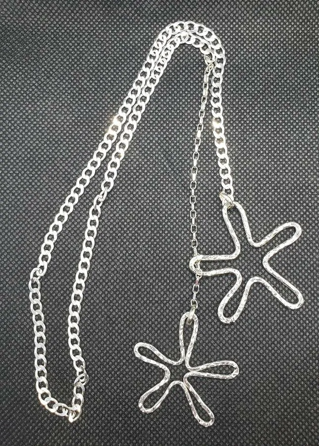 Handmade Sterling Silver Flower Petal Lariat Necklace – Adjustable Floral Design