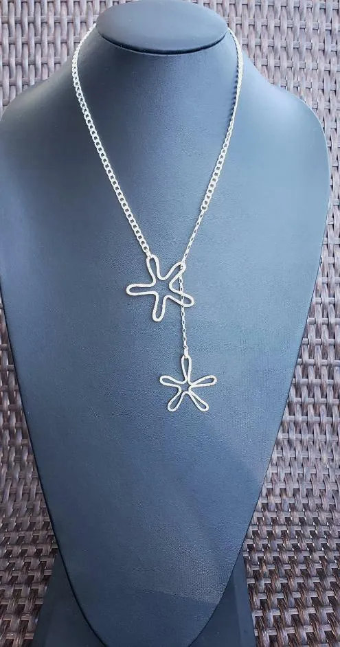Handmade Sterling Silver Flower Petal Lariat Necklace – Adjustable Floral Design