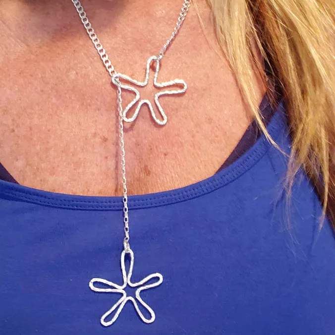 Handmade Sterling Silver Flower Petal Lariat Necklace – Adjustable Floral Design