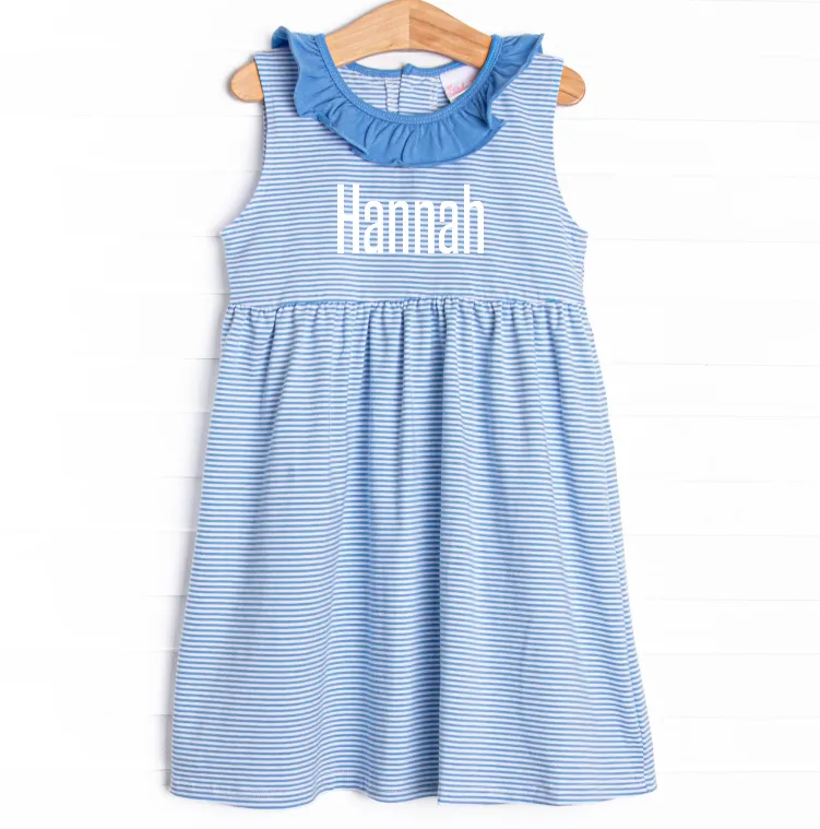 Hannah Dress, Medium Blue Stripe