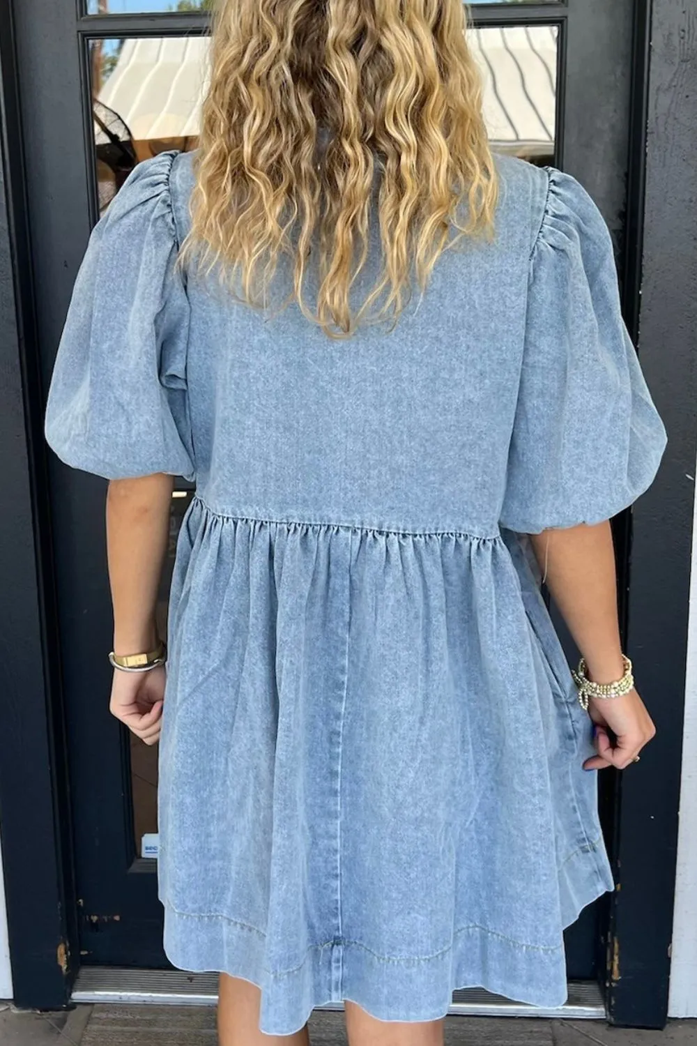 Hazel Blues® |  Bowknot Round Neck Half Sleeve Denim Dress