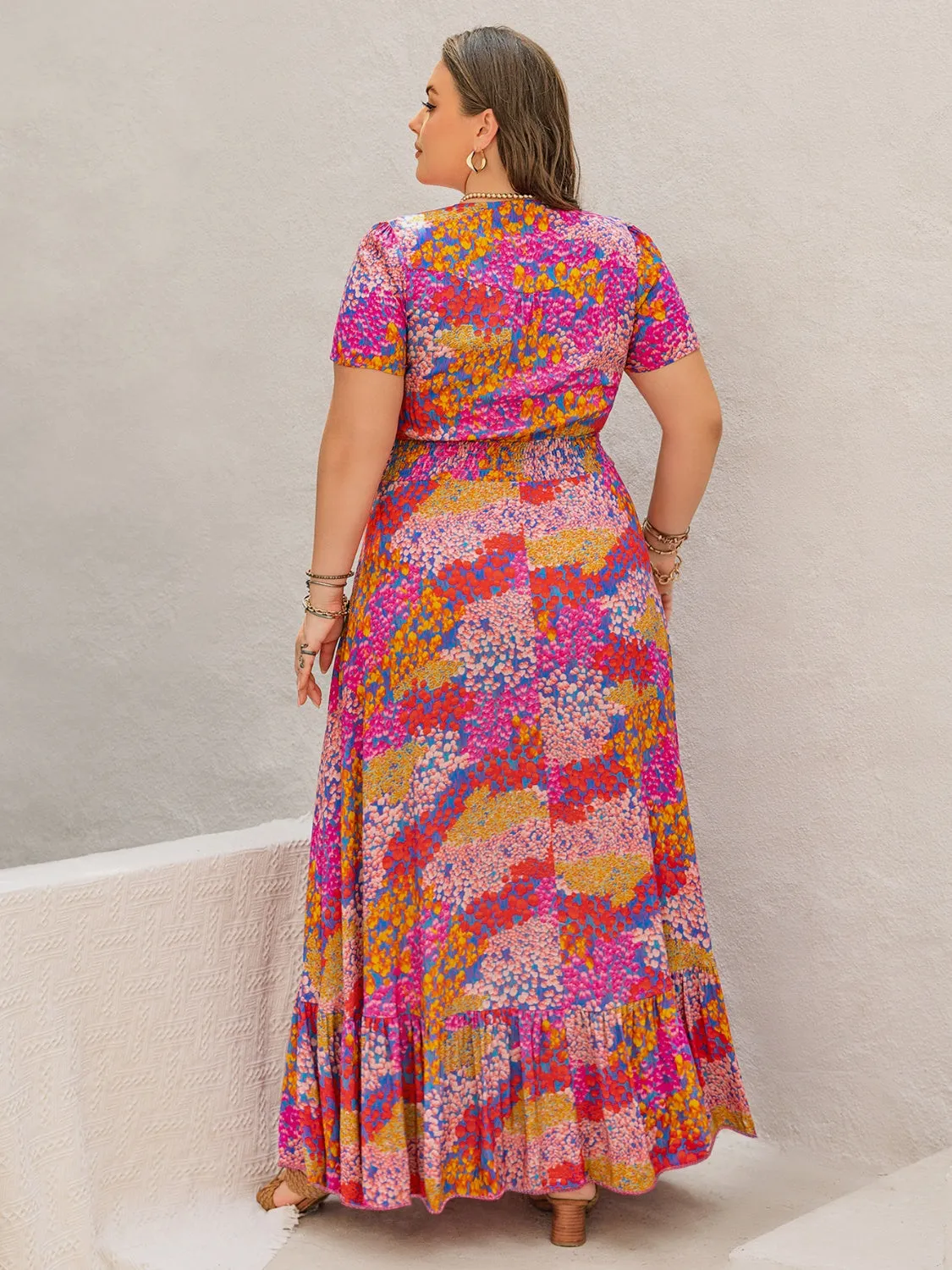 Hazel Blues® | Button Up Printed Short Sleeve Maxi Dress