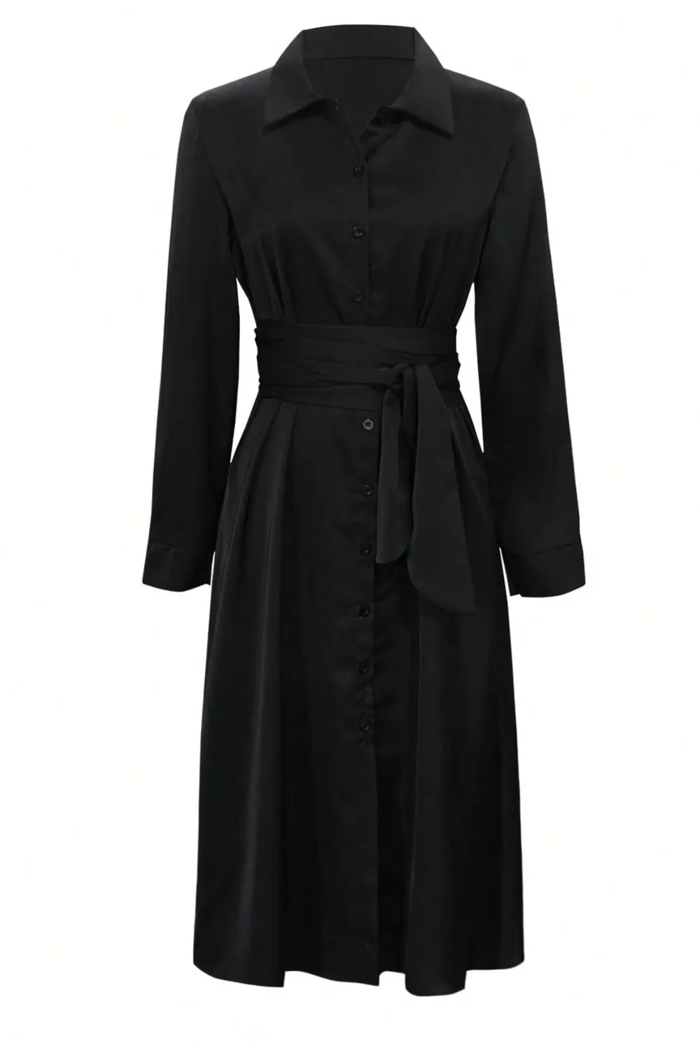 Hazel Blues® |  Collared Neck Long Sleeve Midi Shirt Dress