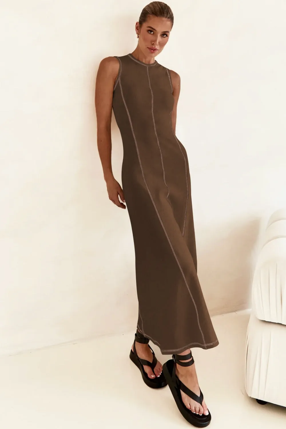 Hazel Blues® |  Contrast Stitching Maxi Tank Dress