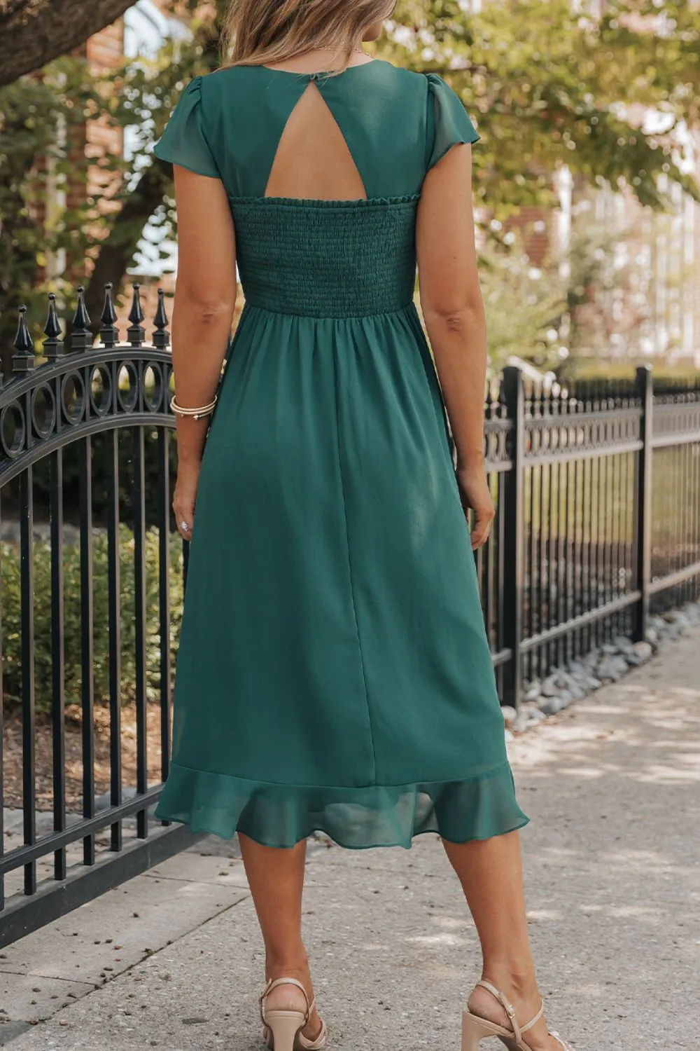 Hazel Blues® |  Cutout Ruffle Hem Cap Sleeve Dress