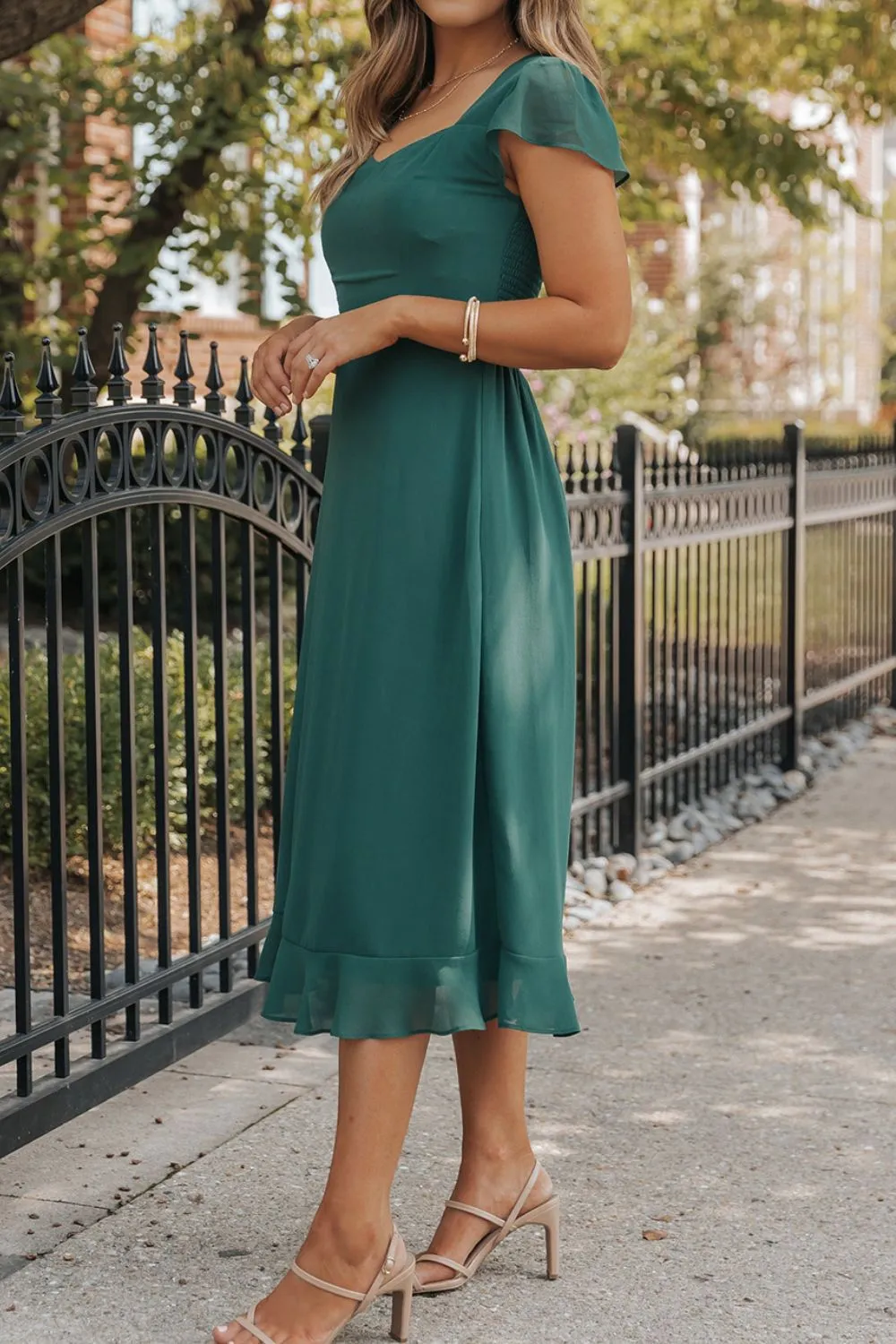 Hazel Blues® |  Cutout Ruffle Hem Cap Sleeve Dress