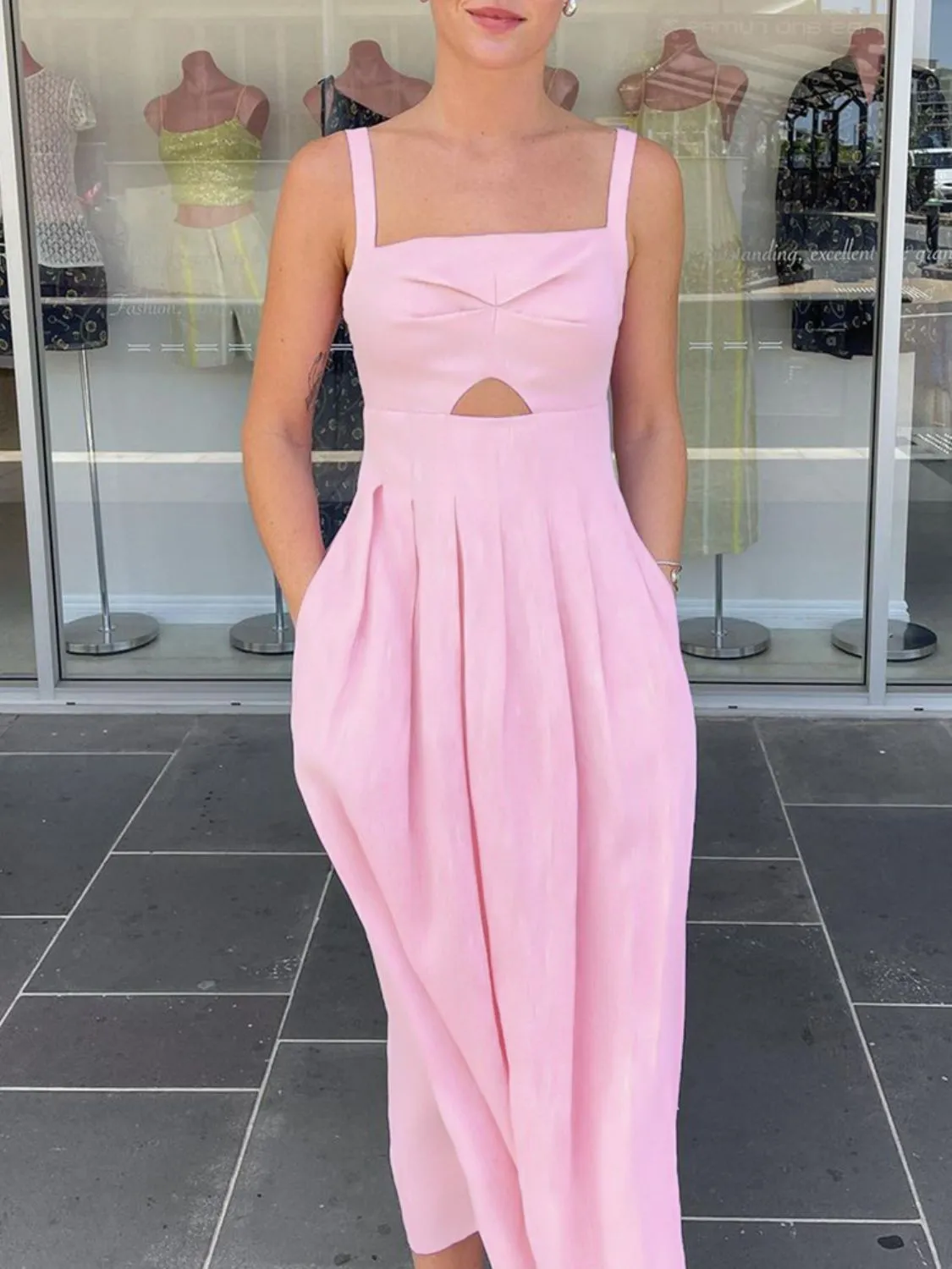 Hazel Blues® |  Devine Cutout Square Neck Cami Dress
