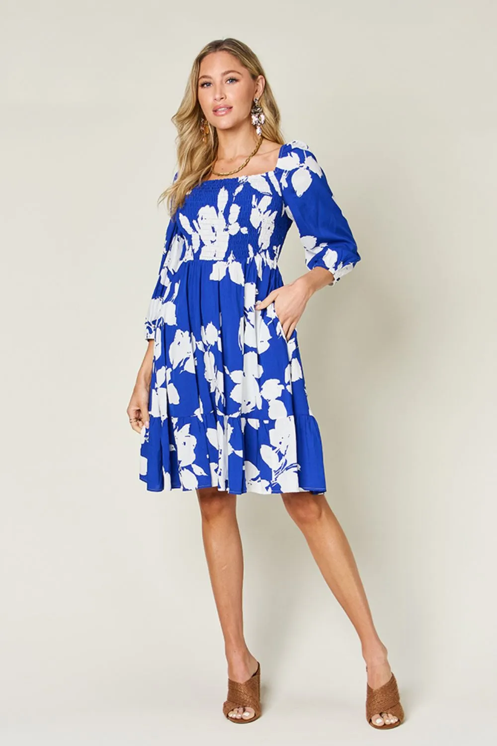 Hazel Blues® |  Double Take Floral Ruffle Hem Smocked Dress