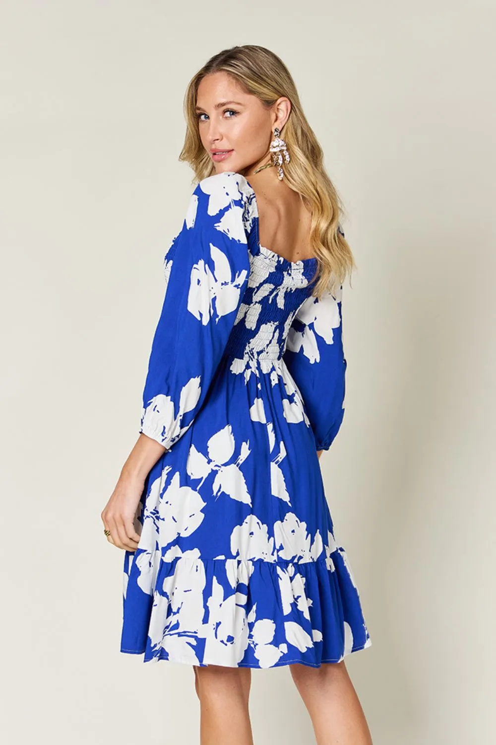 Hazel Blues® |  Double Take Floral Ruffle Hem Smocked Dress