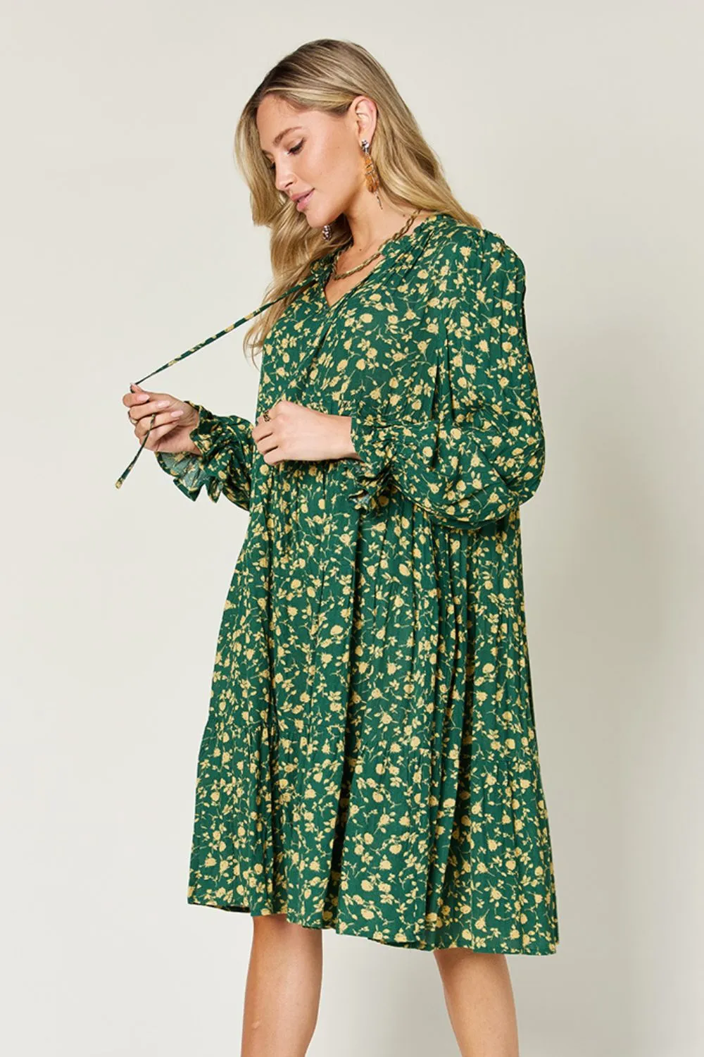 Hazel Blues® | Double Take Printed Ruffle Hem Long Sleeve Dress
