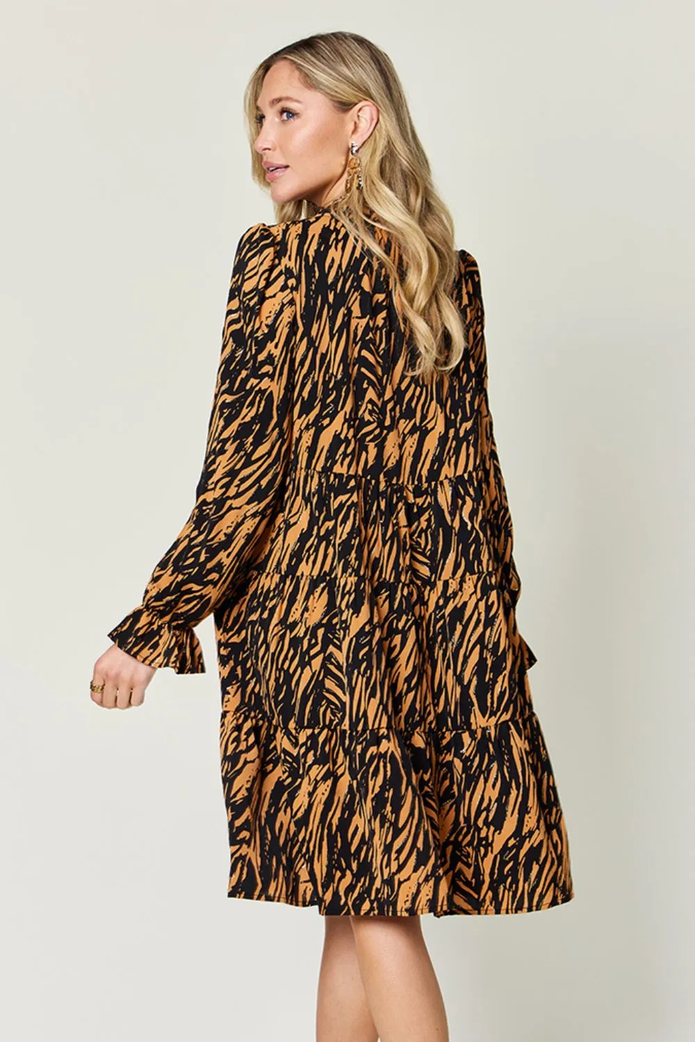 Hazel Blues® |  Double Take Printed Ruffle Hem Long Sleeve Dress