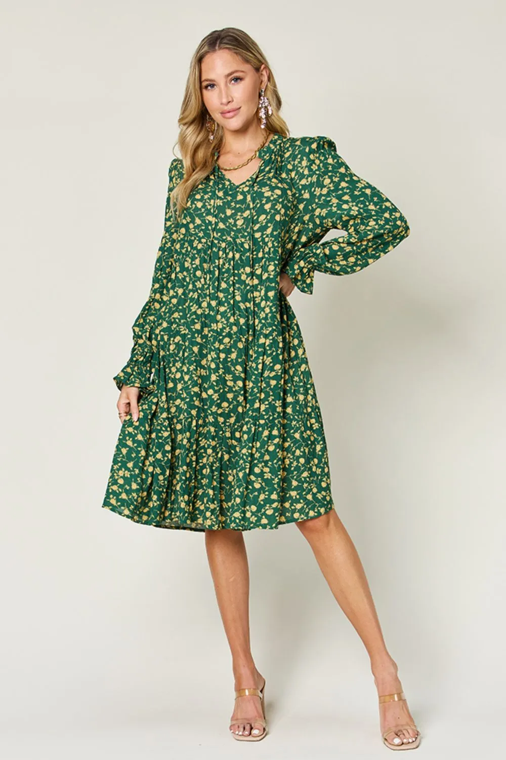 Hazel Blues® | Double Take Printed Ruffle Hem Long Sleeve Dress