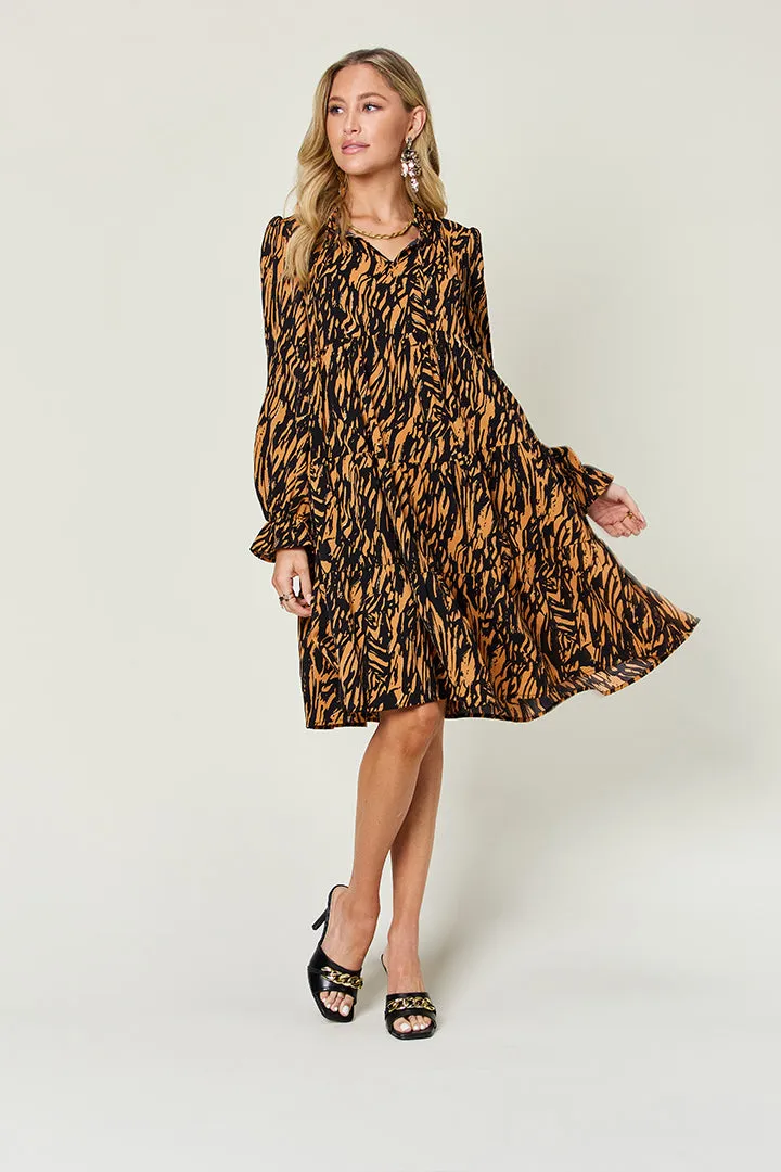 Hazel Blues® |  Double Take Printed Ruffle Hem Long Sleeve Dress