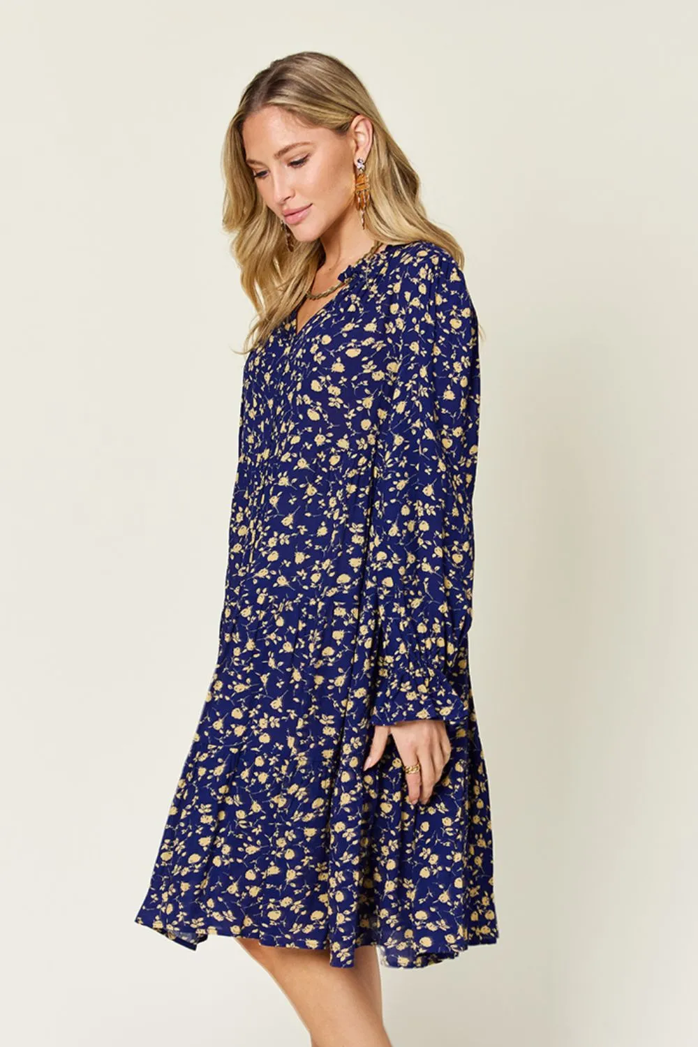 Hazel Blues® | Double Take Printed Ruffle Hem Long Sleeve Dress