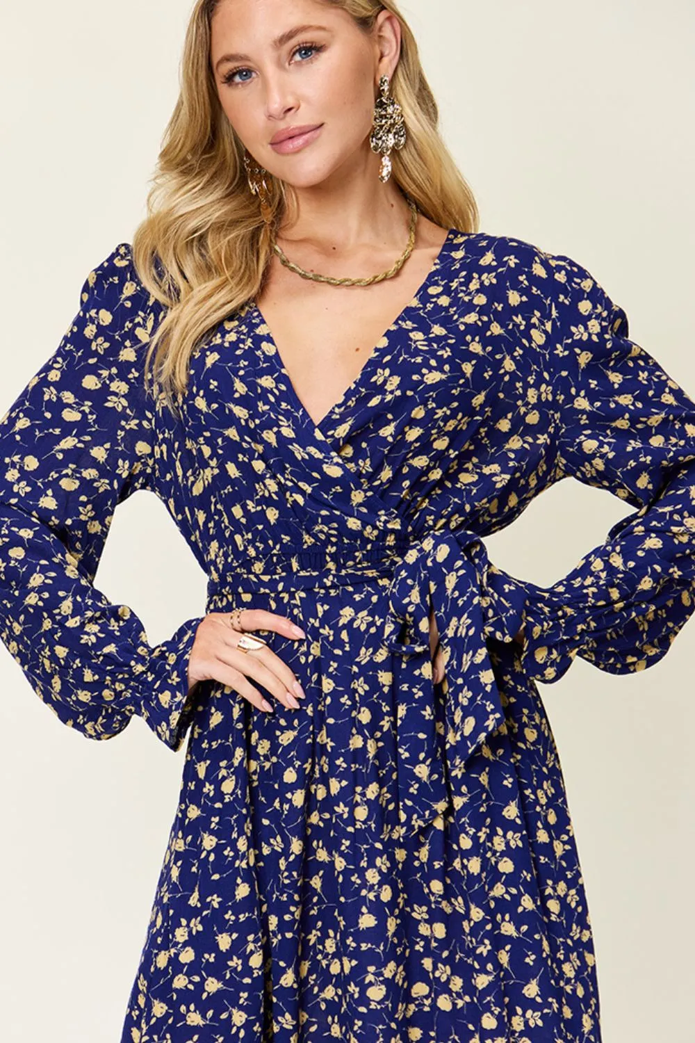 Hazel Blues® |  Double Take Tie Back Flounce Sleeve Dress