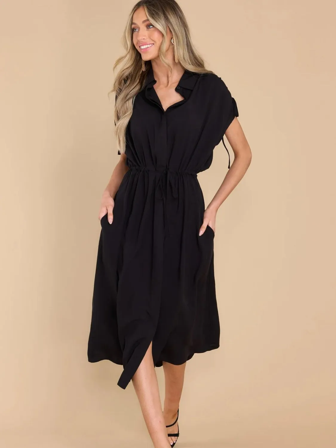 Hazel Blues® |  Drawstring Collared Neck Short Sleeve Midi Dress