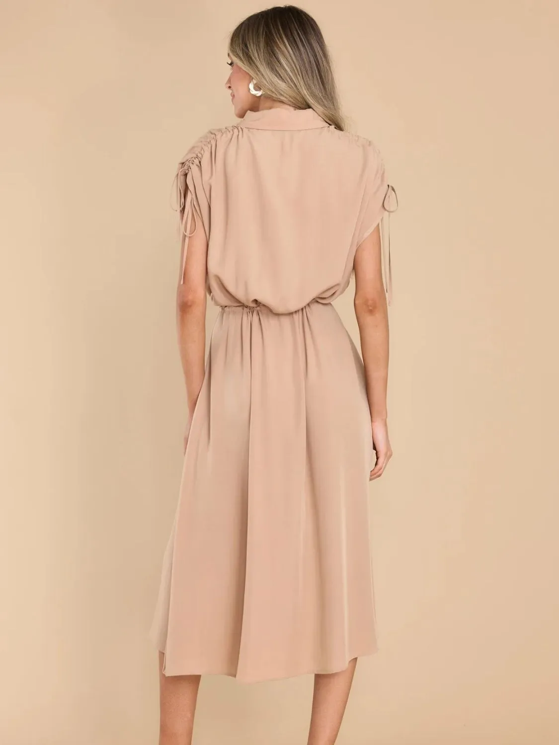 Hazel Blues® |  Drawstring Collared Neck Short Sleeve Midi Dress