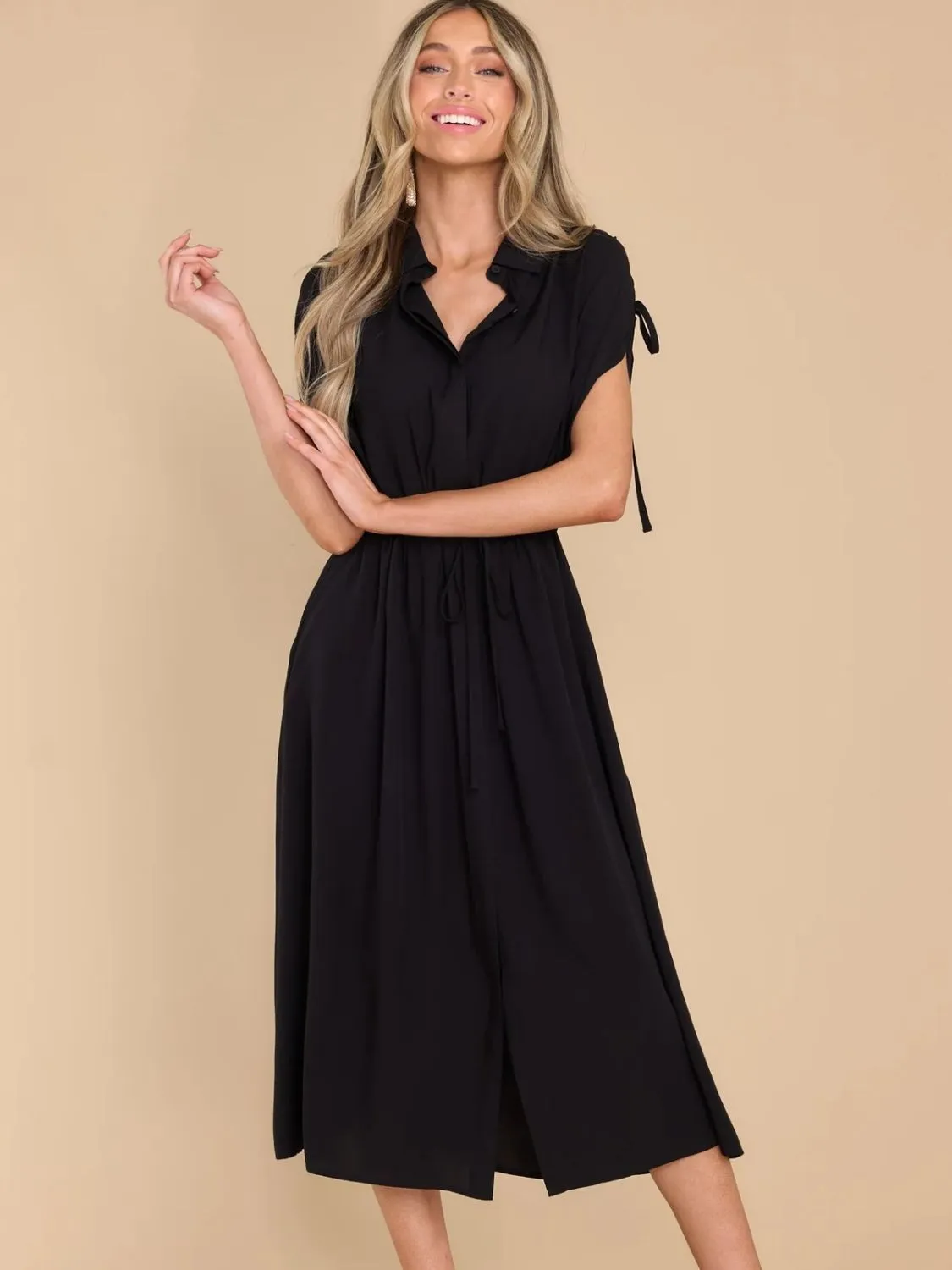 Hazel Blues® |  Drawstring Collared Neck Short Sleeve Midi Dress