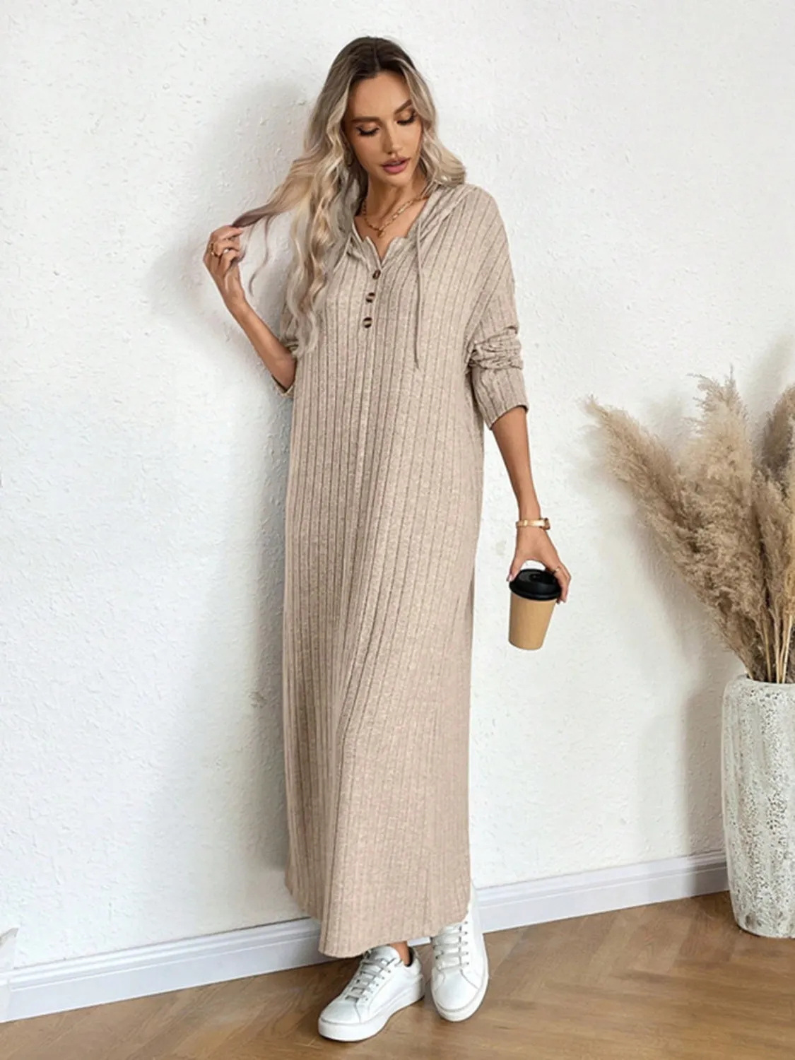 Hazel Blues® |  Drawstring Long Sleeve Hooded Dress
