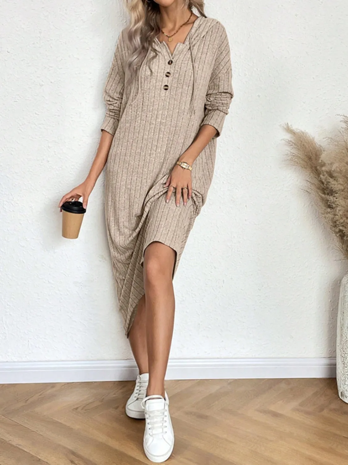 Hazel Blues® |  Drawstring Long Sleeve Hooded Dress