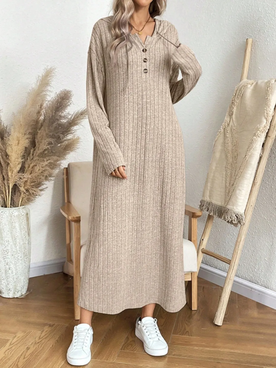 Hazel Blues® |  Drawstring Long Sleeve Hooded Dress