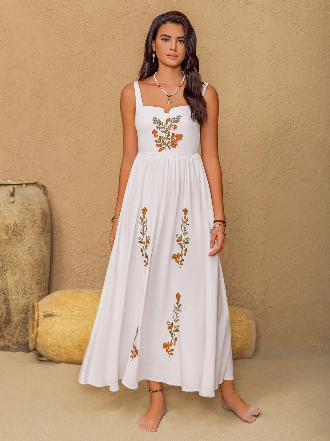 Hazel Blues® |  Floral Embroidered Sleeveless Maxi Dress