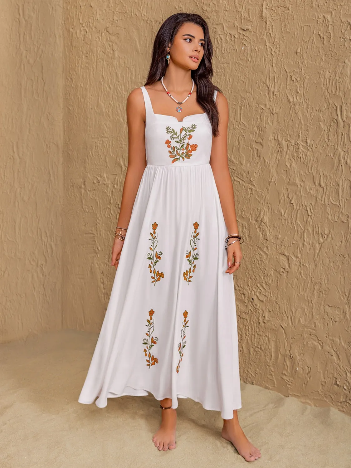 Hazel Blues® |  Floral Embroidered Sleeveless Maxi Dress