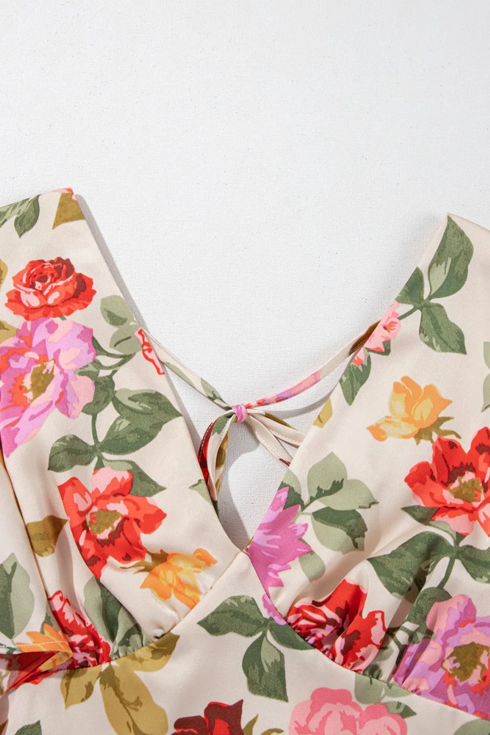 Hazel Blues® |  Floral Short Sleeve Tie Back Slit Dress
