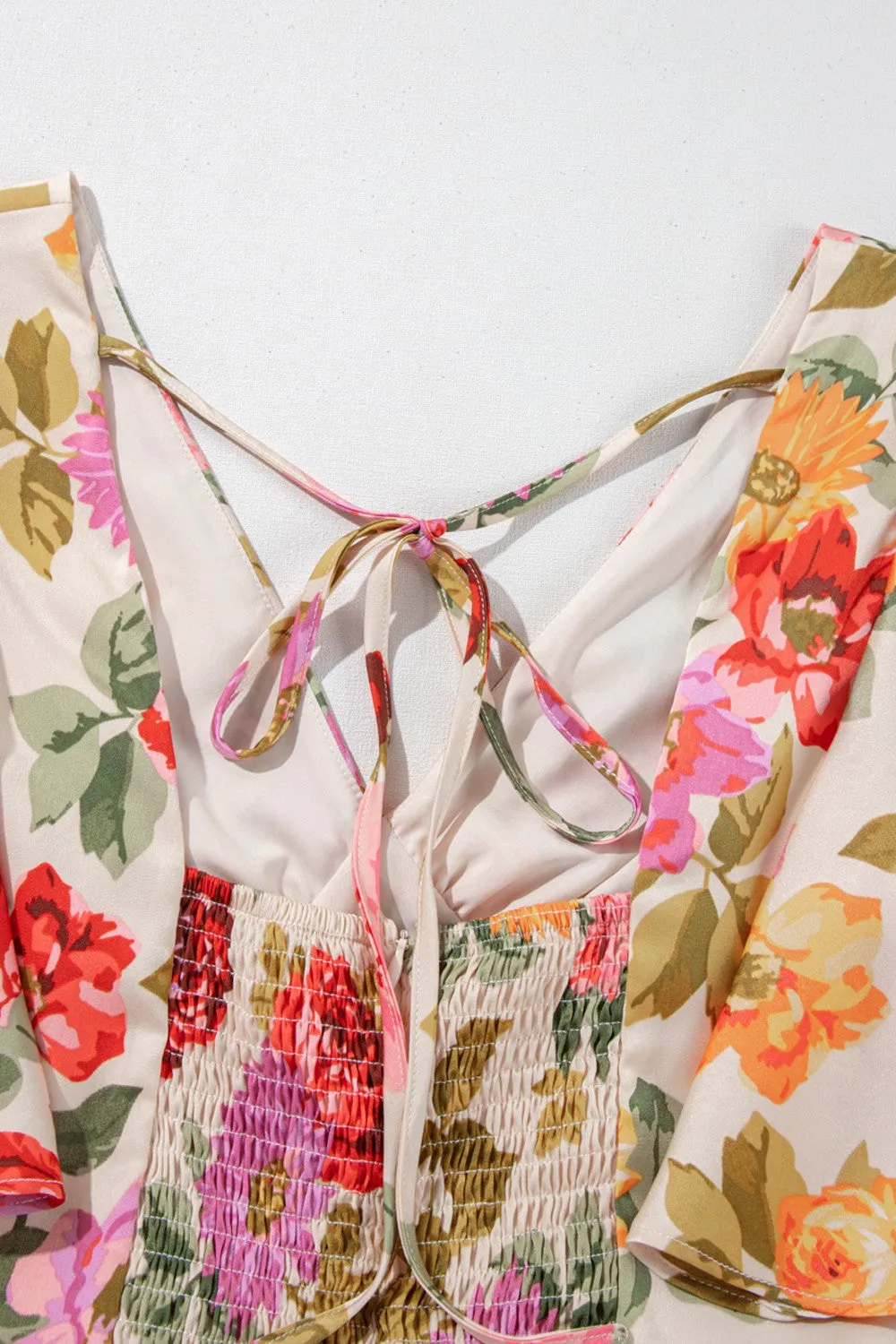 Hazel Blues® |  Floral Short Sleeve Tie Back Slit Dress