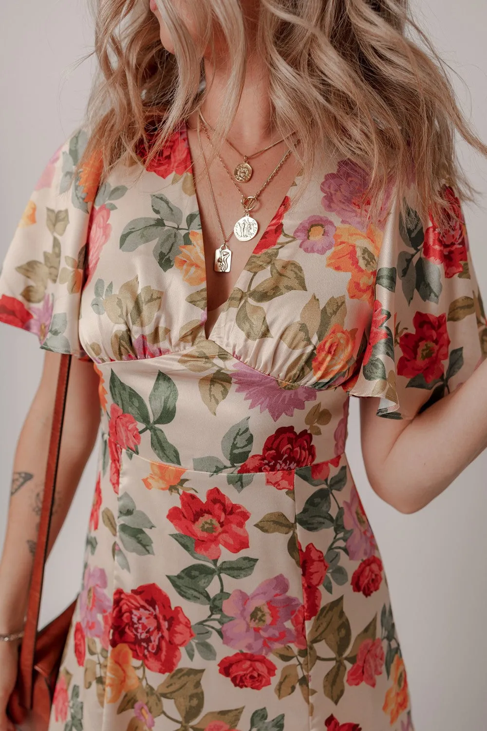 Hazel Blues® |  Floral Short Sleeve Tie Back Slit Dress