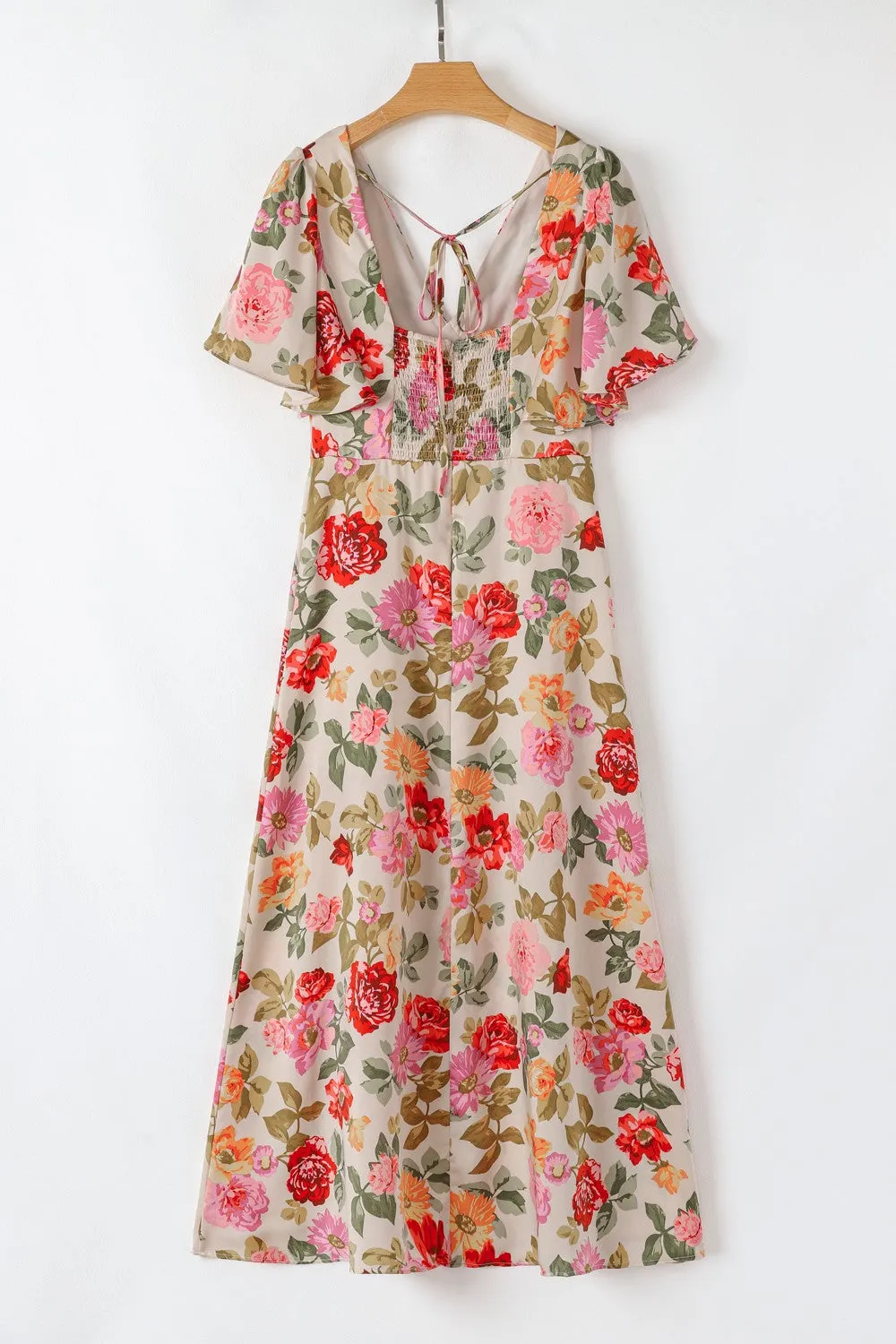 Hazel Blues® |  Floral Short Sleeve Tie Back Slit Dress