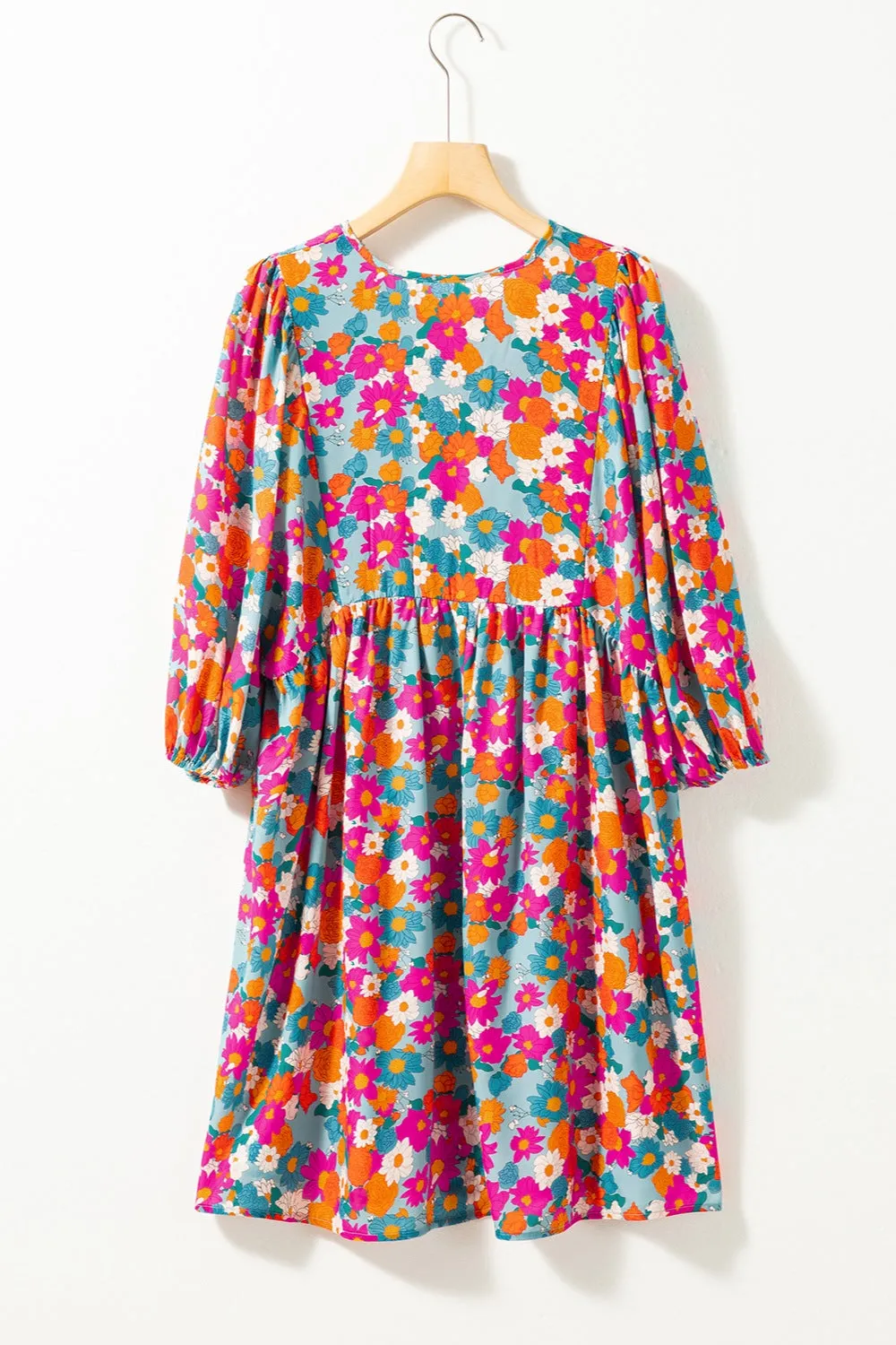 Hazel Blues® |  Floral Tie Neck Puff Sleeve Mini Dress
