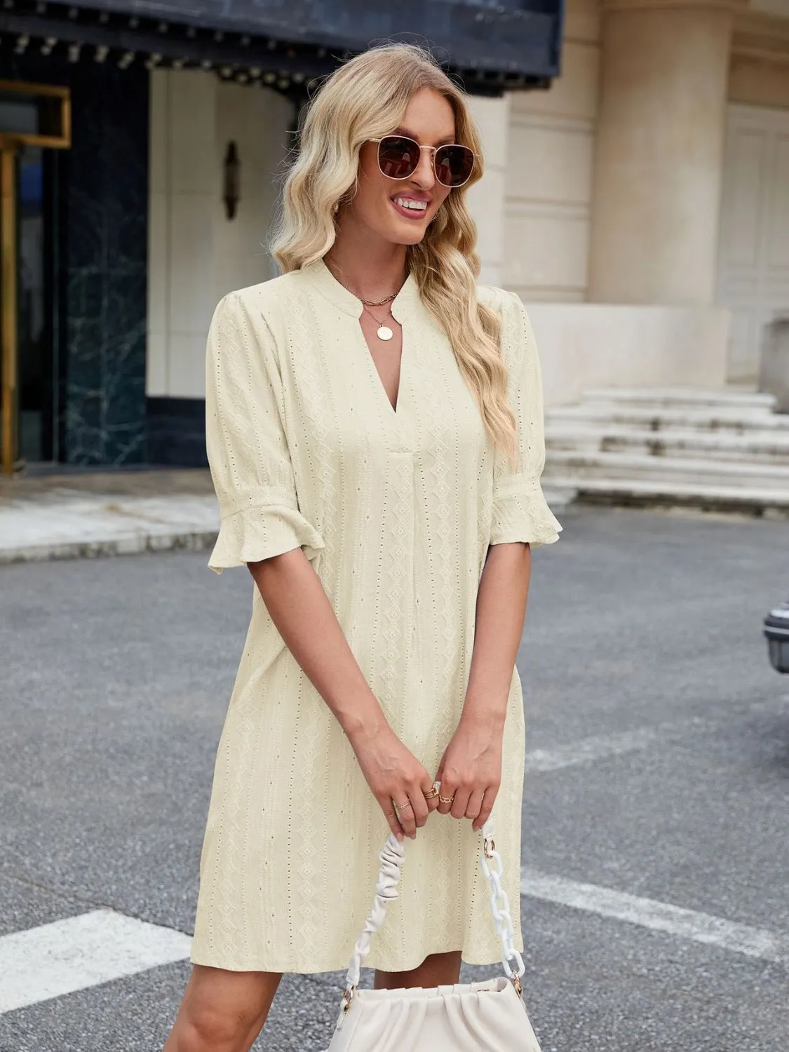 Hazel Blues® |  Florira Eyelet Flounce Sleeve Mini Dress