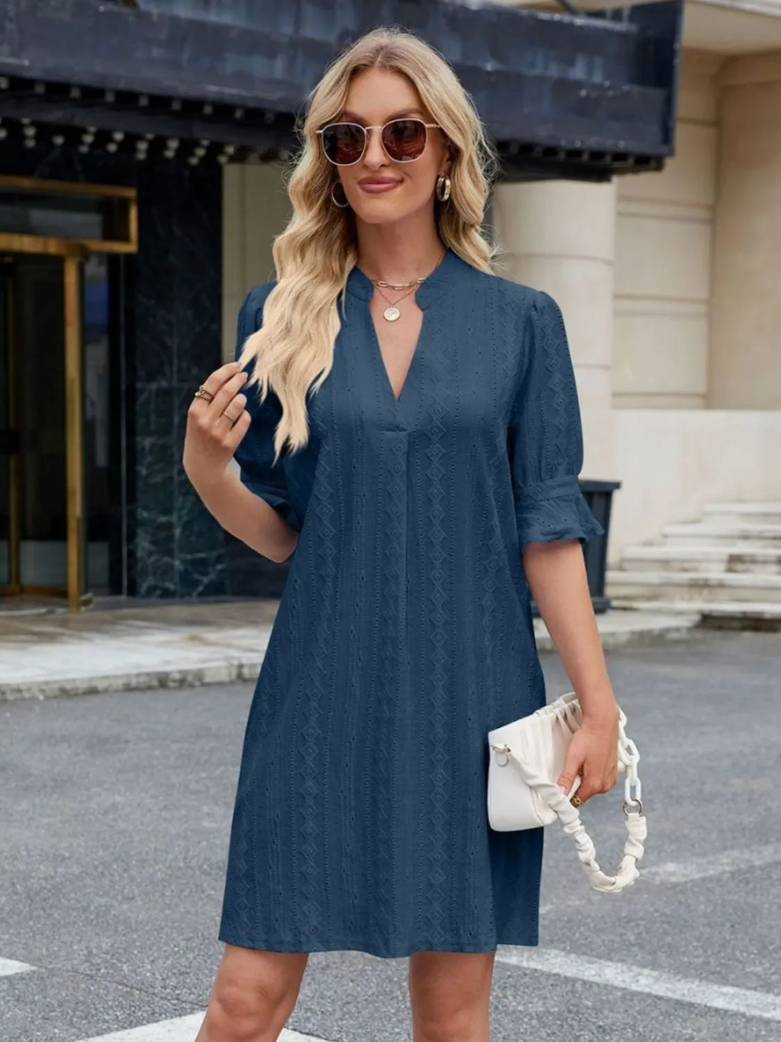 Hazel Blues® |  Florira Eyelet Flounce Sleeve Mini Dress