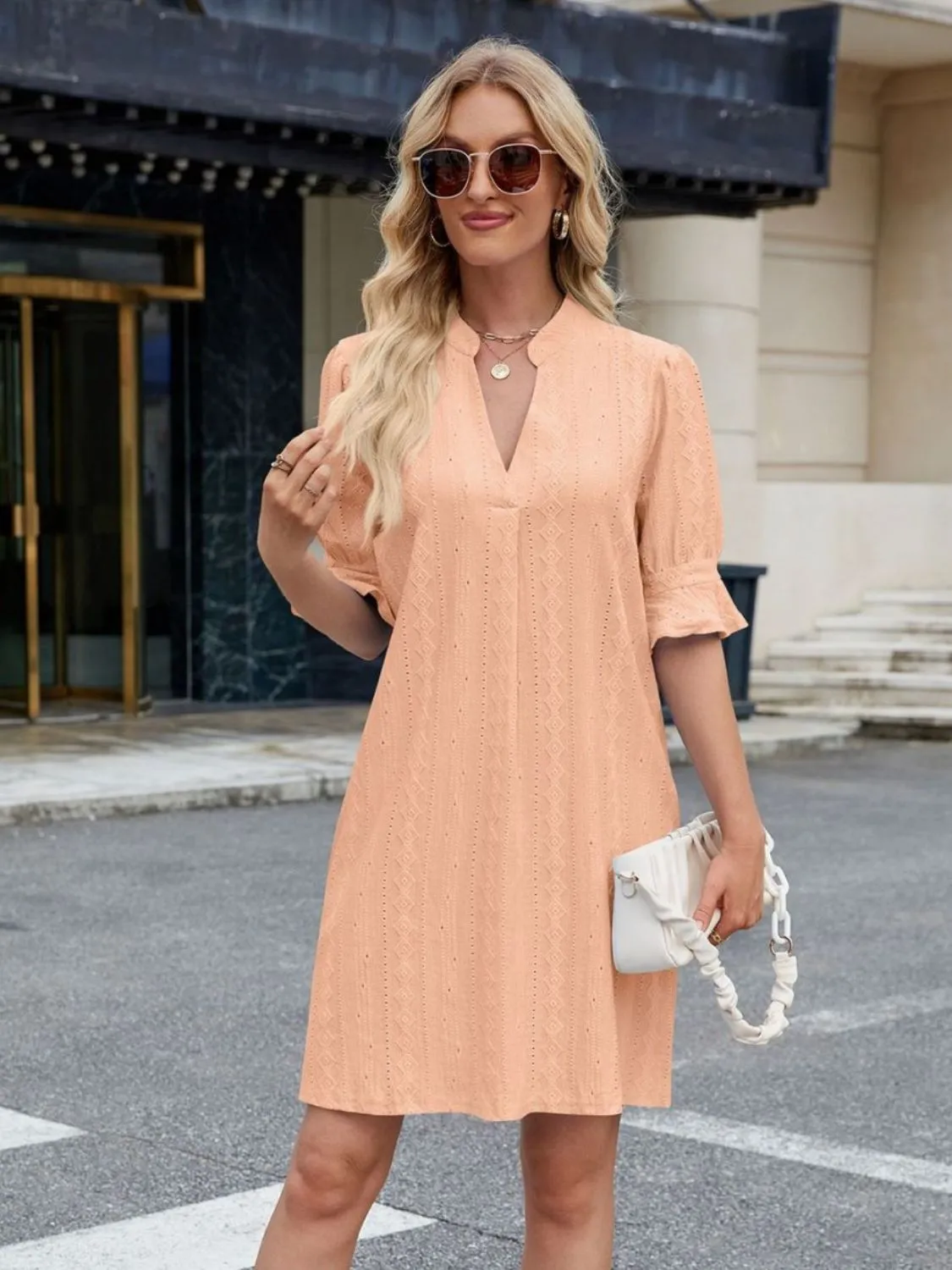 Hazel Blues® |  Florira Eyelet Flounce Sleeve Mini Dress