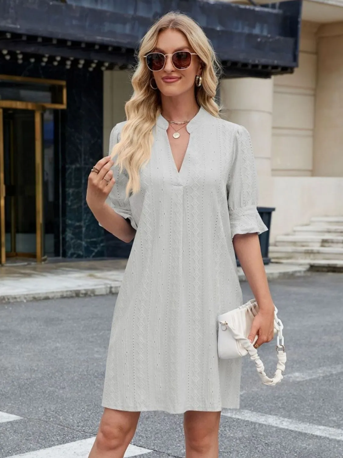 Hazel Blues® |  Florira Eyelet Flounce Sleeve Mini Dress
