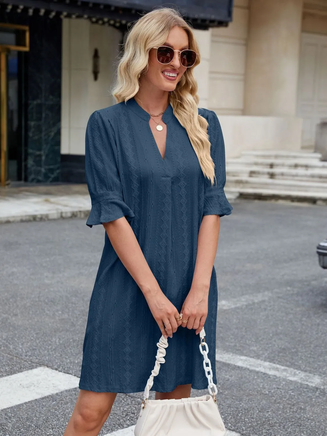 Hazel Blues® |  Florira Eyelet Flounce Sleeve Mini Dress