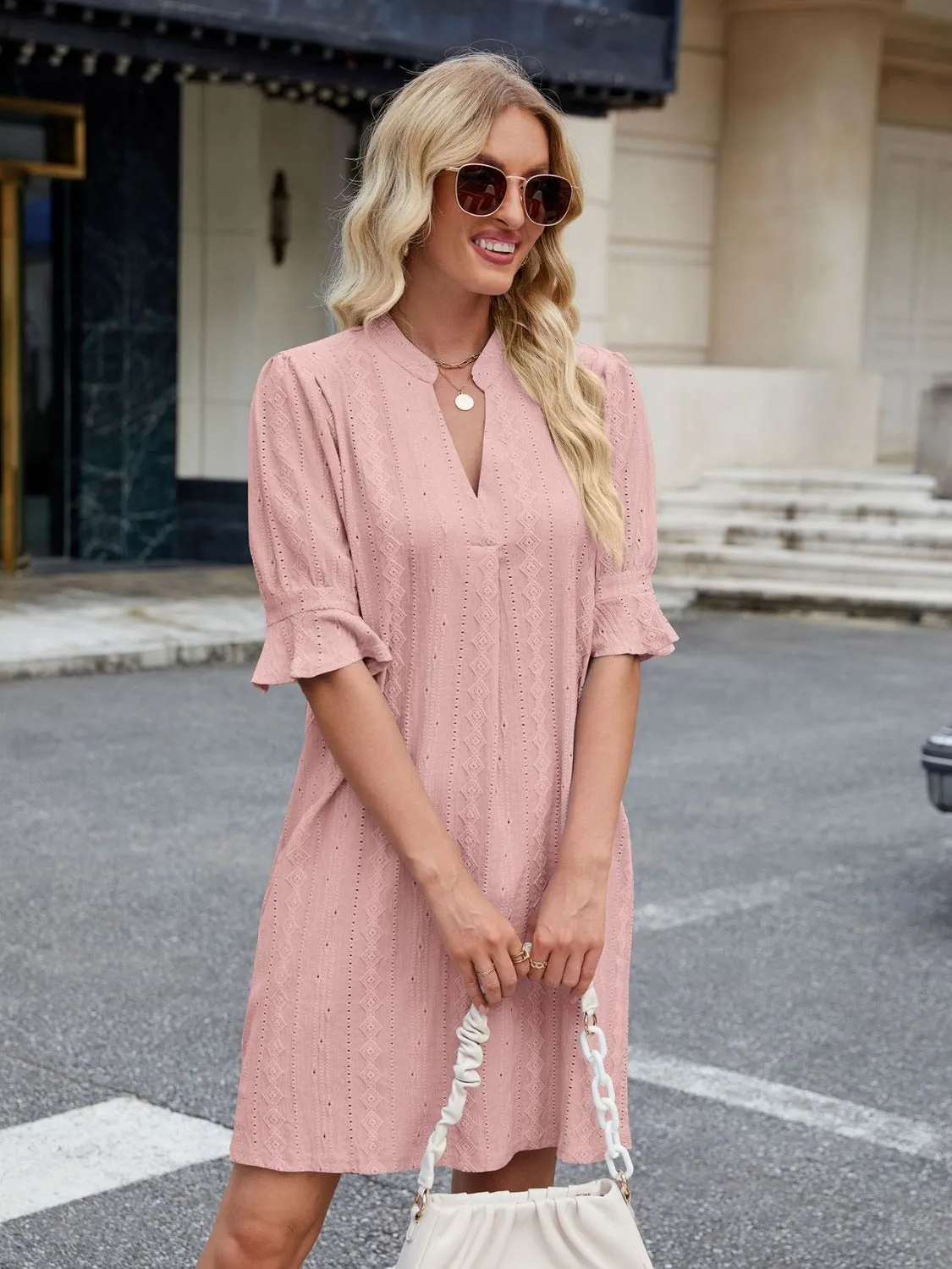 Hazel Blues® |  Florira Eyelet Flounce Sleeve Mini Dress