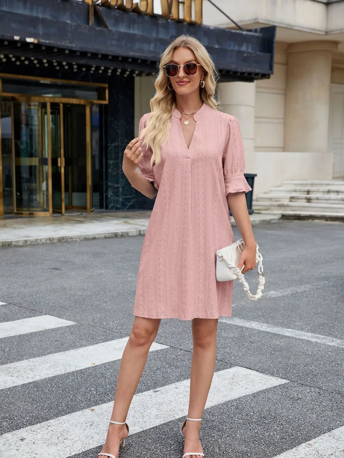 Hazel Blues® |  Florira Eyelet Flounce Sleeve Mini Dress