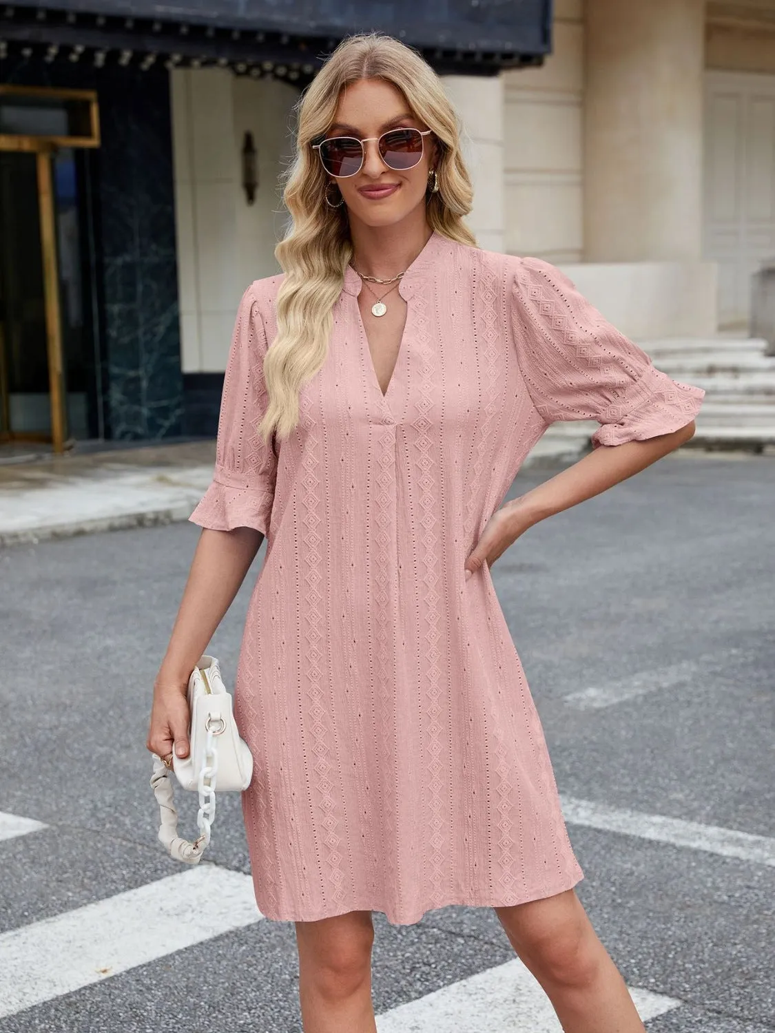 Hazel Blues® |  Florira Eyelet Flounce Sleeve Mini Dress