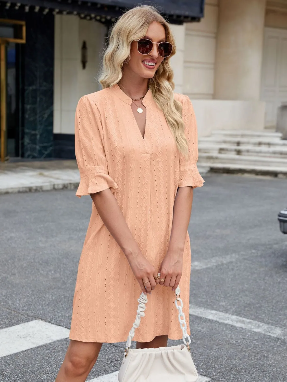 Hazel Blues® |  Florira Eyelet Flounce Sleeve Mini Dress