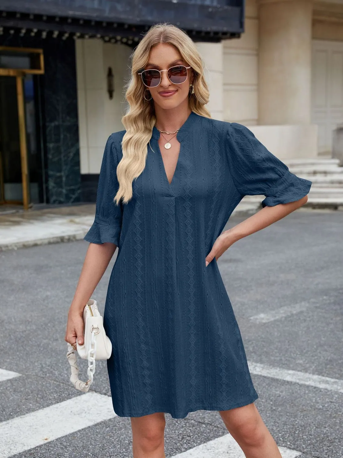 Hazel Blues® |  Florira Eyelet Flounce Sleeve Mini Dress