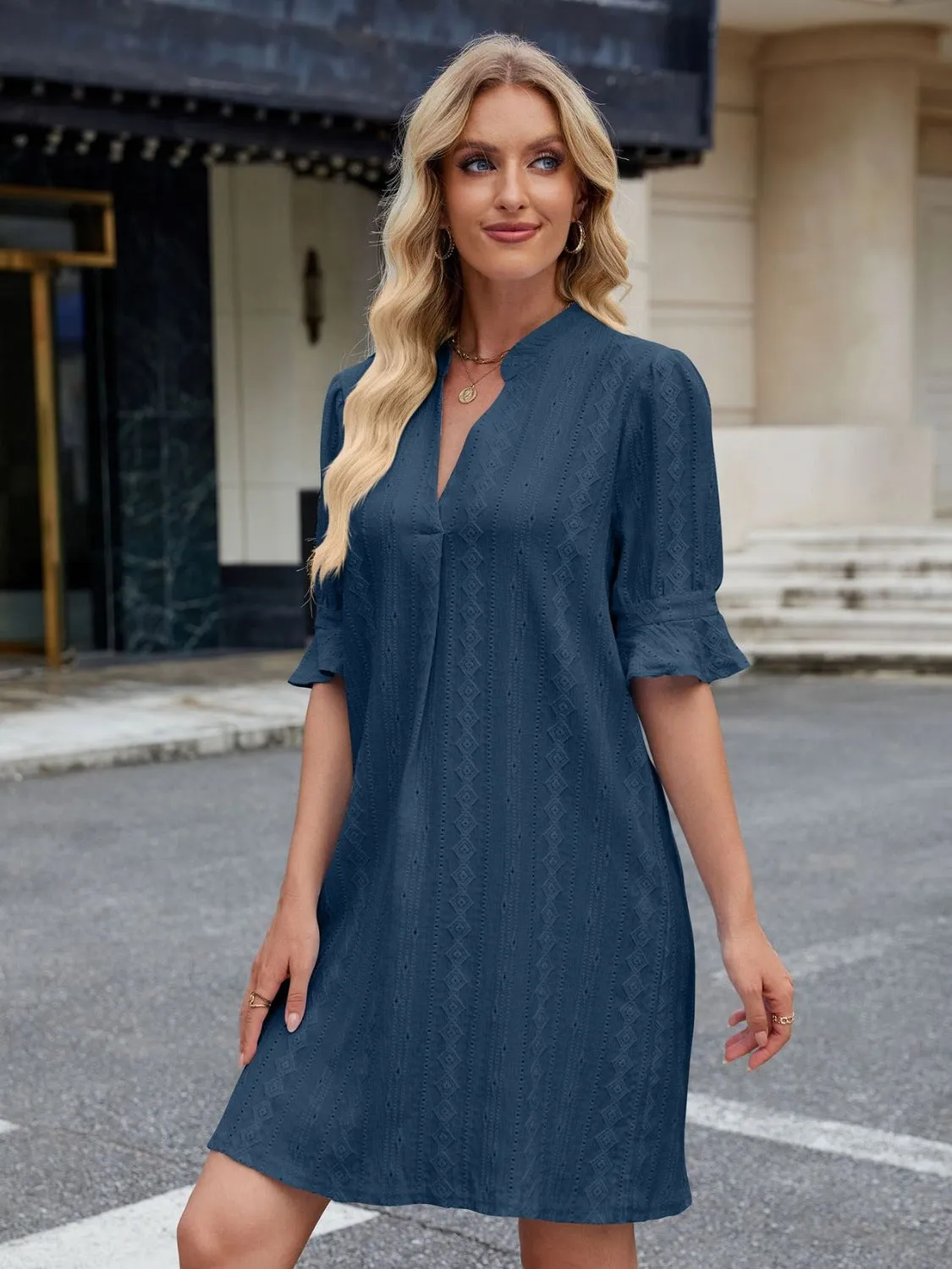 Hazel Blues® |  Florira Eyelet Flounce Sleeve Mini Dress