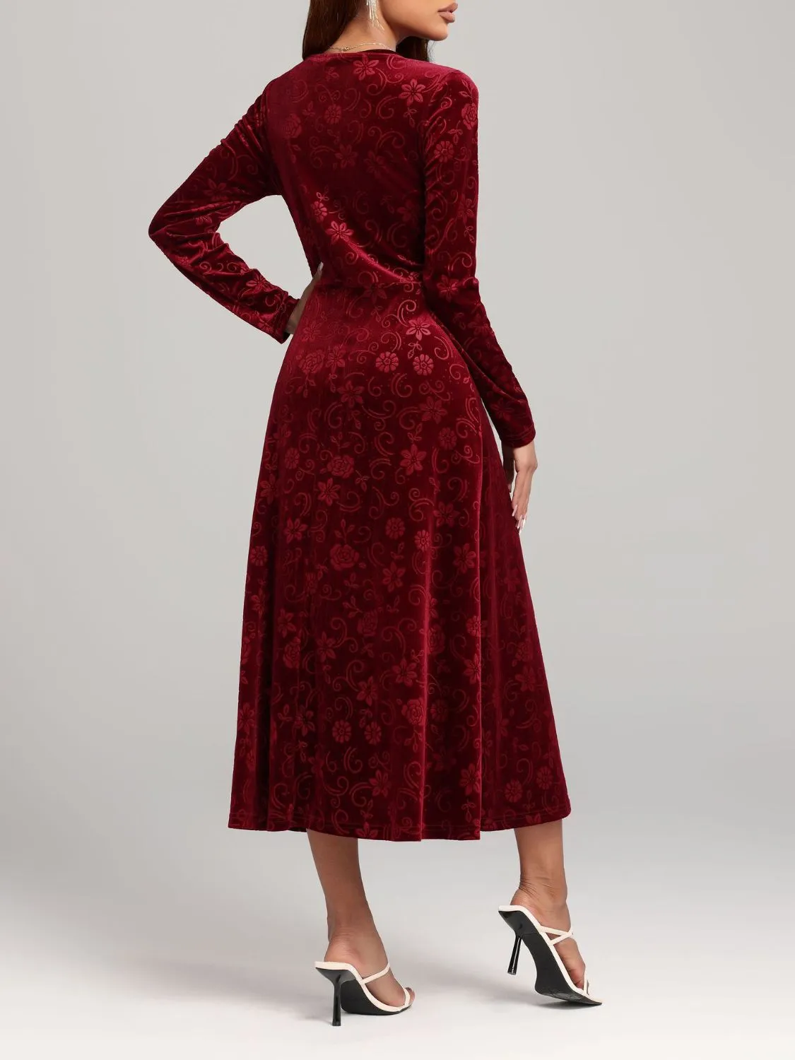 Hazel Blues® |  Flower Print V-Neck Long Sleeve Midi Dress