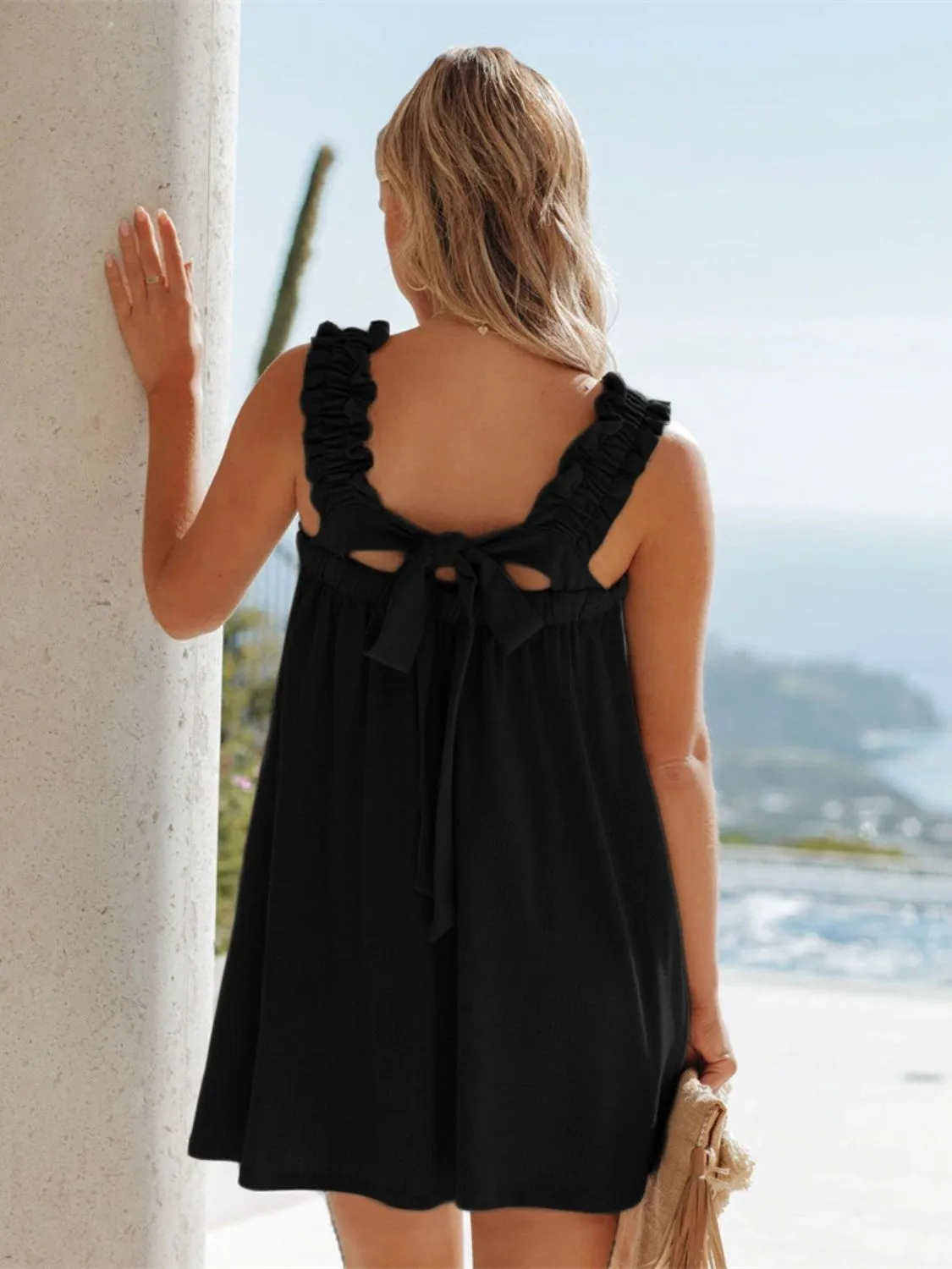 Hazel Blues® |  Frill Pocketed Square Neck Wide Strap Dress