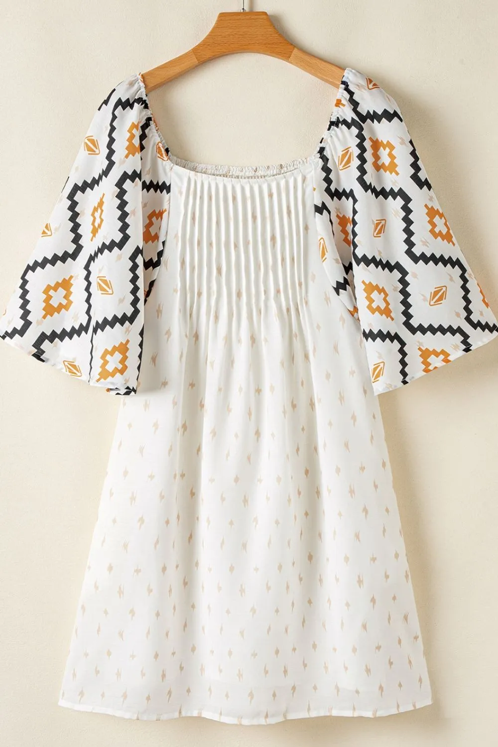Hazel Blues® |  Geometric Square Neck Half Sleeve Mini Dress