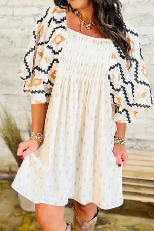 Hazel Blues® |  Geometric Square Neck Half Sleeve Mini Dress
