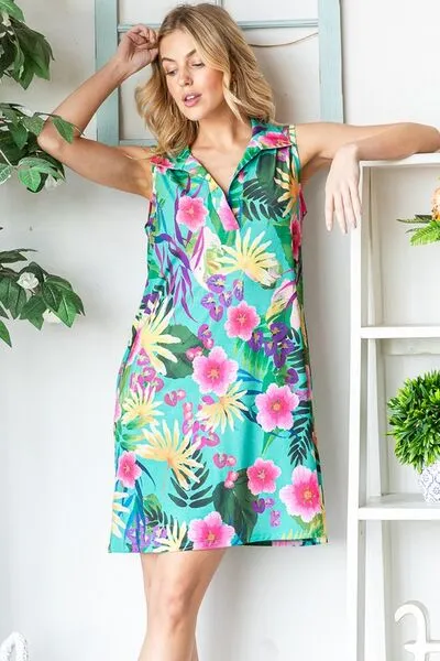 Hazel Blues® | Heimish Floral Johnny Collar Sleeveless Dress