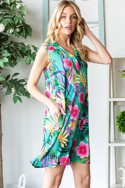 Hazel Blues® | Heimish Floral Johnny Collar Sleeveless Dress